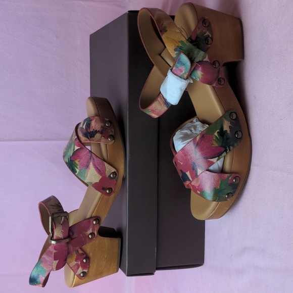 Patricia Nash Designs Gigi Floral Spring Multi Retro 70s Inspired Clog Heels 7 - Picture 1 of 7
